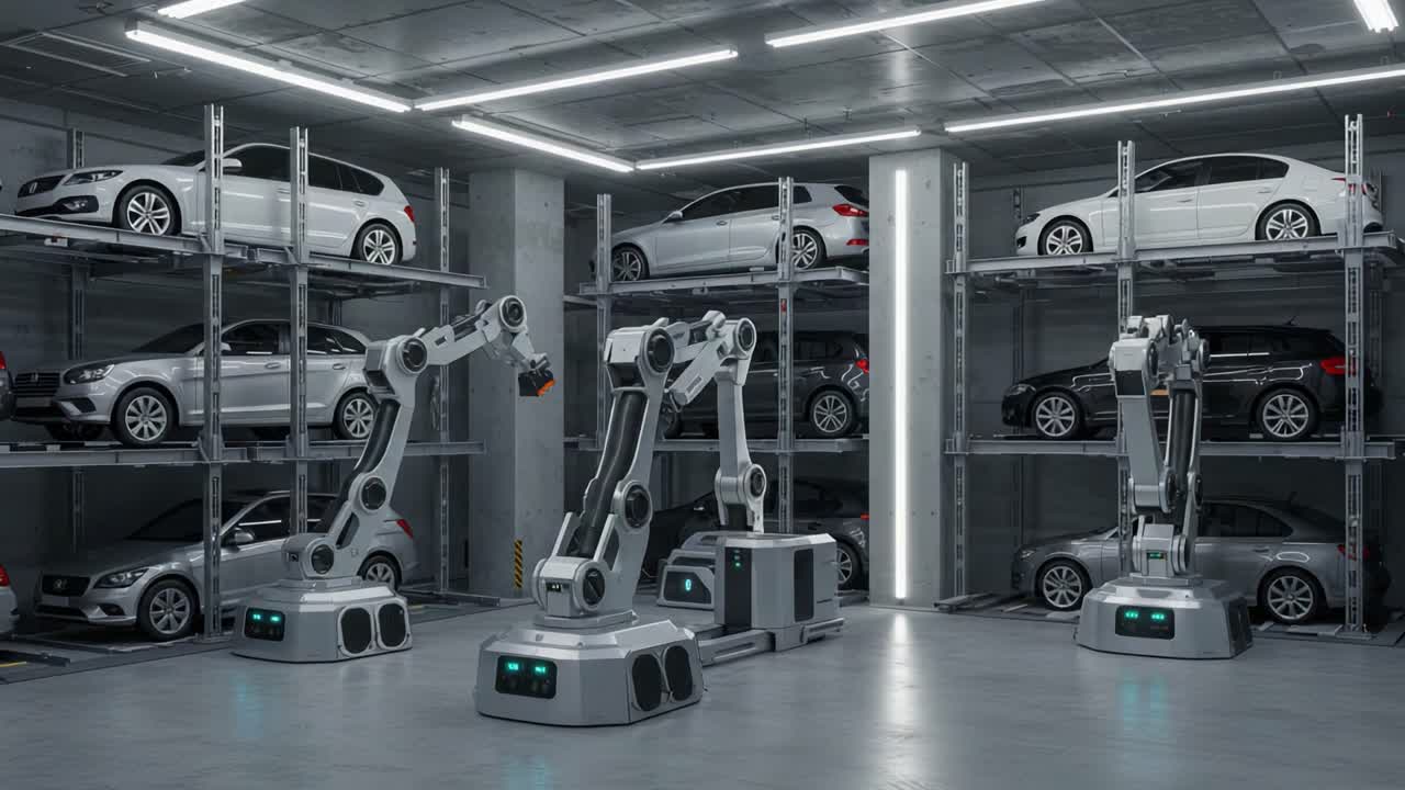 Advanced Robotics in an Automated Car Storage Facility: High-Tech Solutions for Efficient Vehicle Management and Storage Operations