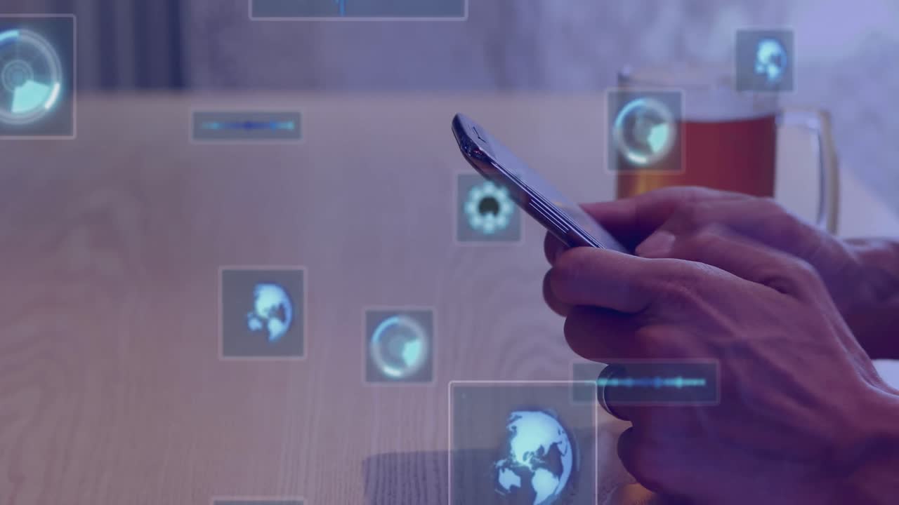 animación de escáneres de escaneo y procesamiento de datos sobre el hombre usando teléfono inteligente.