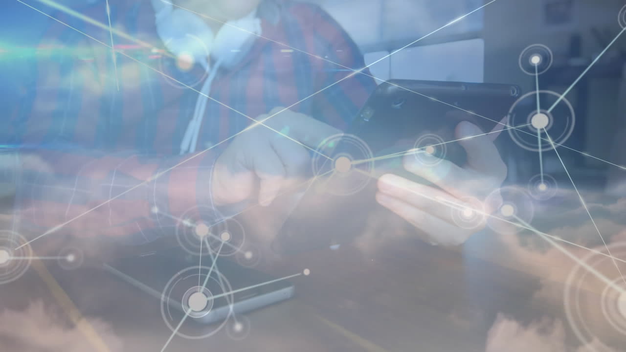 스마트 폰을 사용하는 연결 네트워크의 애니메이션