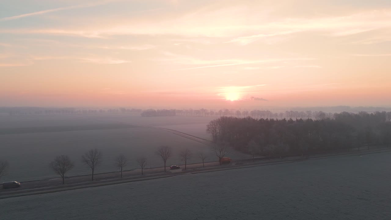 Frozen Sunrise over Rural Fields