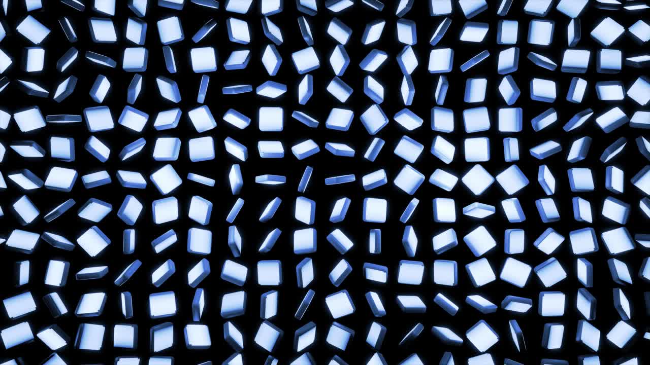 Beautiful motion design background with simple geometric shapes and neon light. 4k looped geometric background with neon light, blue blocks like light bulbs with light. VJ loop