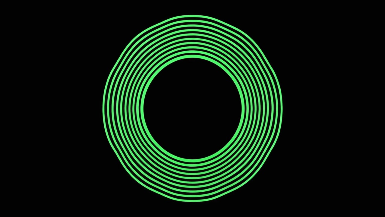 Abstract Green Concentric Circles Expanding on Black Background