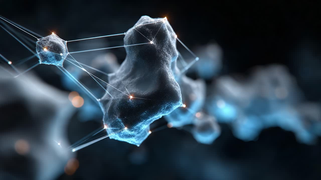A Stunning Visual Representation of Molecular Structures Connected by Energy-Like Lines, Showcasing the Interplay of Light and Shadow in a Science-Inspired Environment