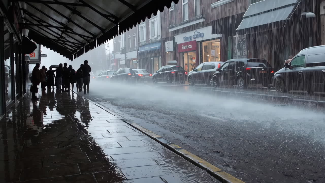 Heavy Rain in a City Street