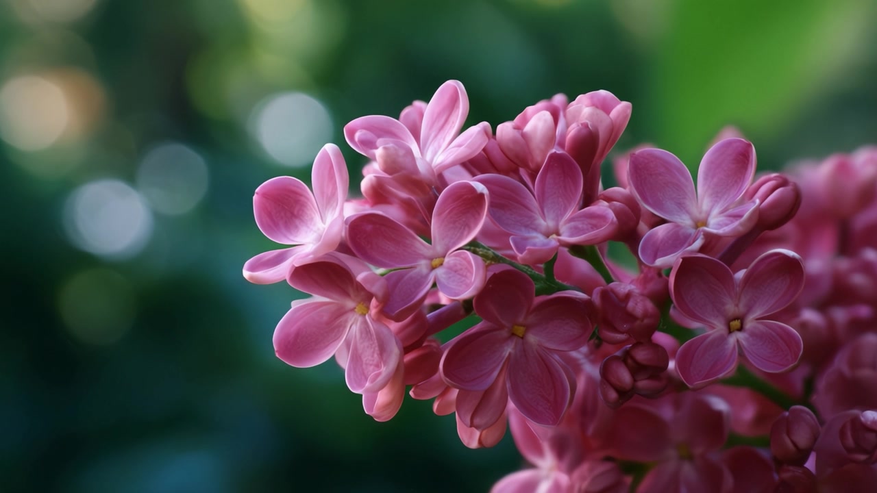 Tampilan Close-Up Indah Bunga Lilac Merah Muda yang Lembut dengan Latar Belakang Hijau Pudar, Menangkap Esensi Warna dan Tekstur Alam yang Cerah