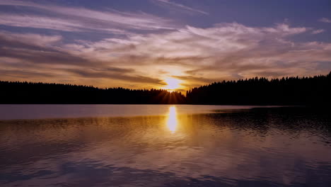 sunset over a lake with forest