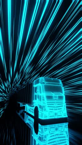 3d animation loop of neon truck riding fast. vertical orientation