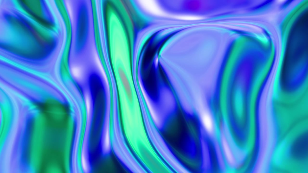 Sfondo astratto con texture liquida ondulata, olografica e iridescente.