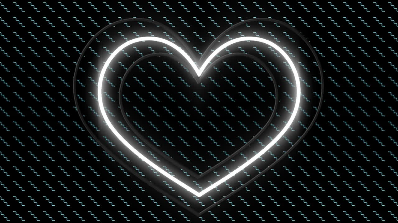 검은 바탕 에 있는 네온 심장 과 파동 의 애니메이션
