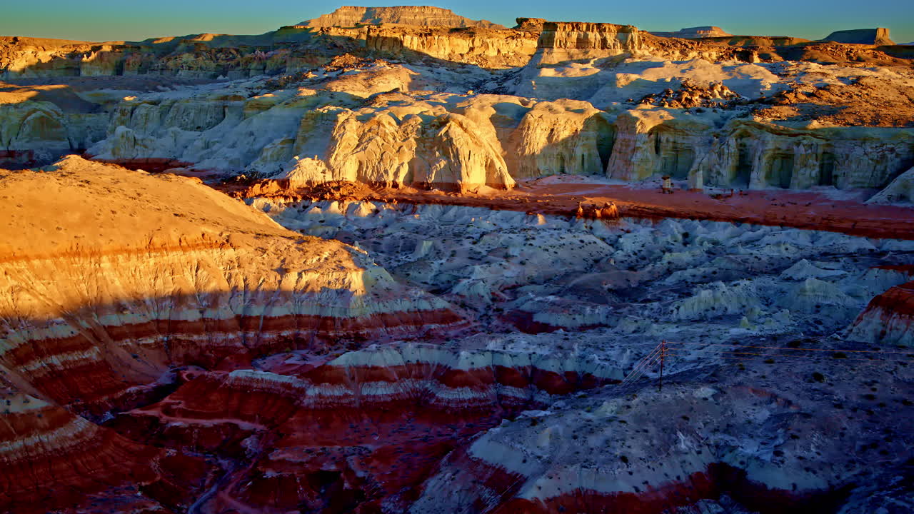 Surreal patterns and desert colors stretch endlessly in this drone shot over the American Southwest.