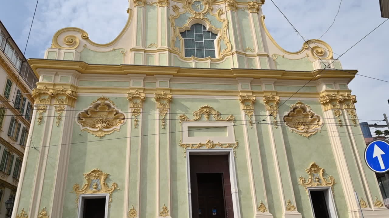Yellow church in Sanremo city downtown, Italy
