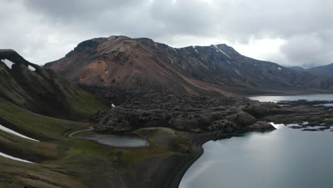 Drone-view-of-icelandic-countryside-with-snow-capped-high-mountains-peak.-Beautiful-aerial-view-of-Iceland-highlands.-Amazing-in-nature.-Travel-destination