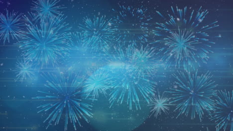 animation of spots of light over fireworks on blue background