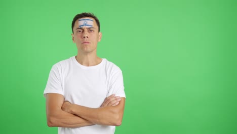 Dignified and serious man with israeli flag painted on face