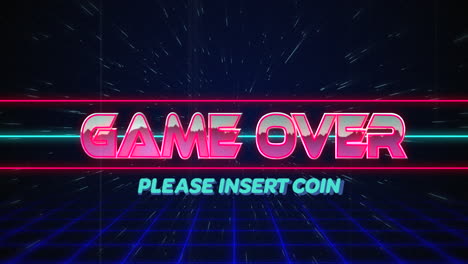 retro game over text glitching over blue and red lines on white hyperspace effect