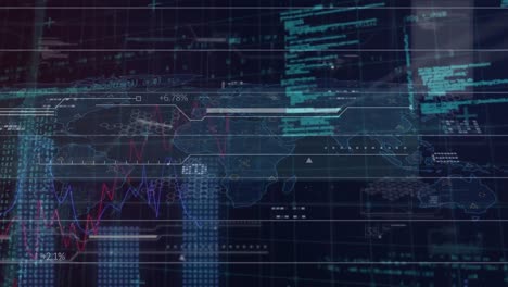 Animation-of-graphs-and-computer-language-over-map,-squares-and-hexagon-pattern