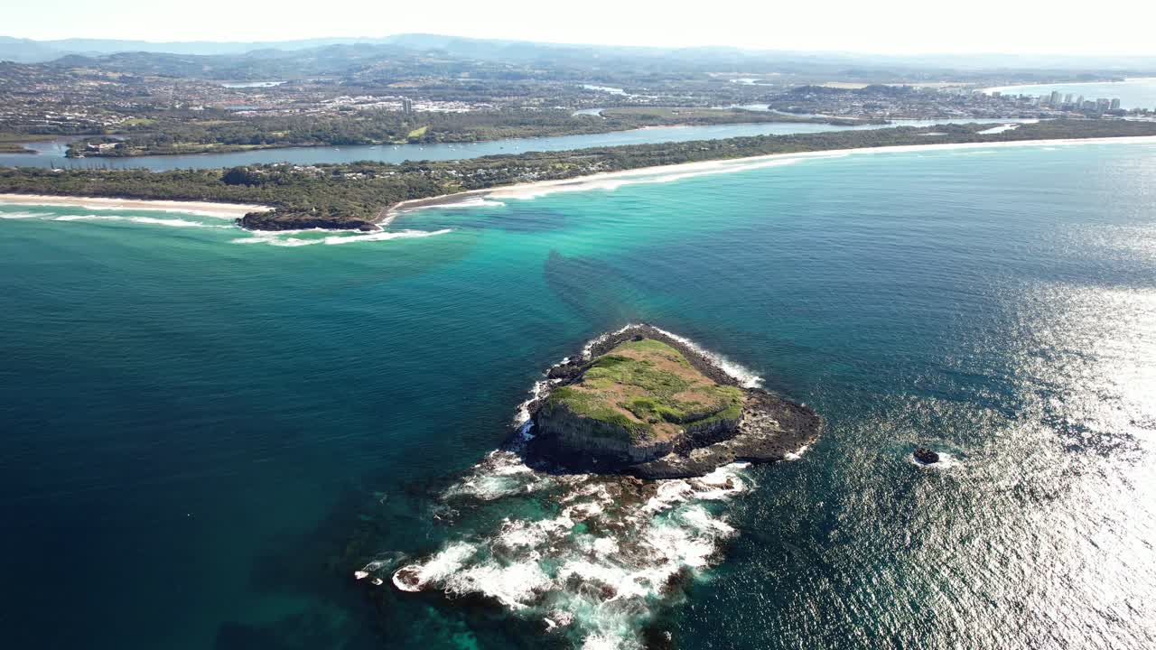 Aerial Shot Of Cook Island And Fingal Headland In NSW Australia