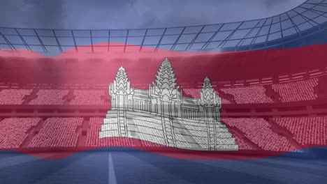 animation of flag of cambodia over sports stadium