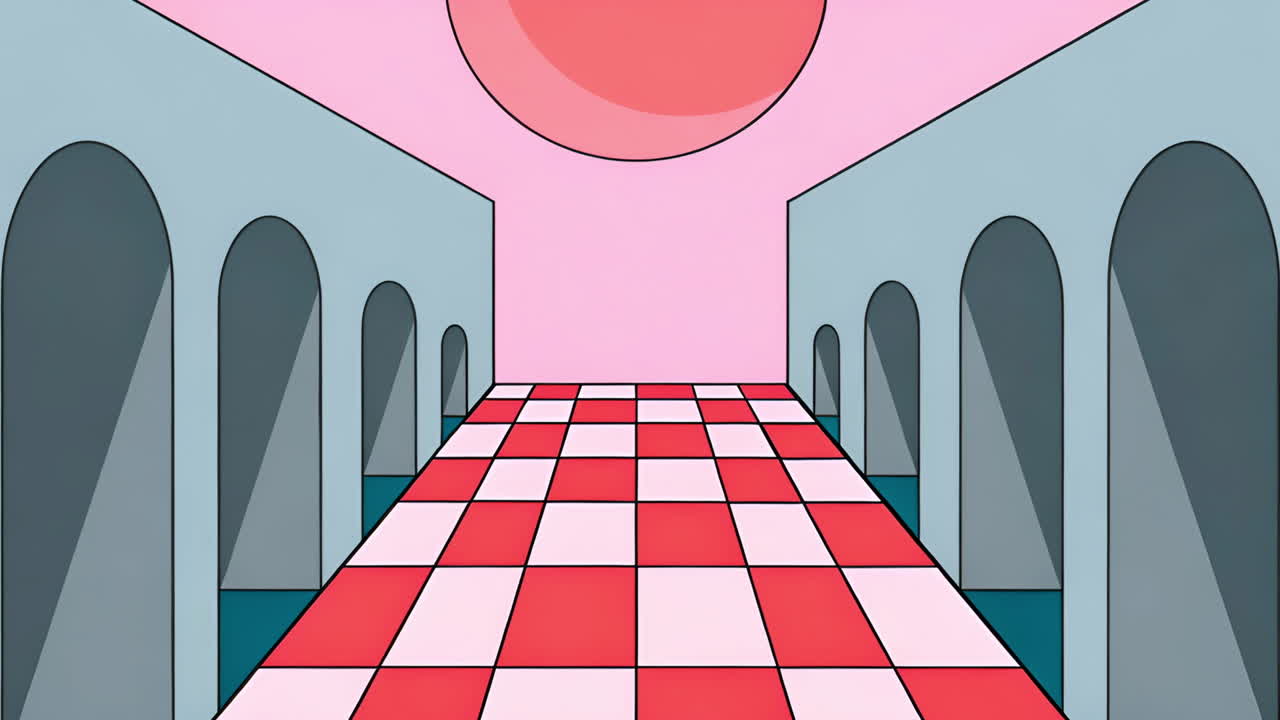 Abstract Surreal Hallway with Checkered Floor