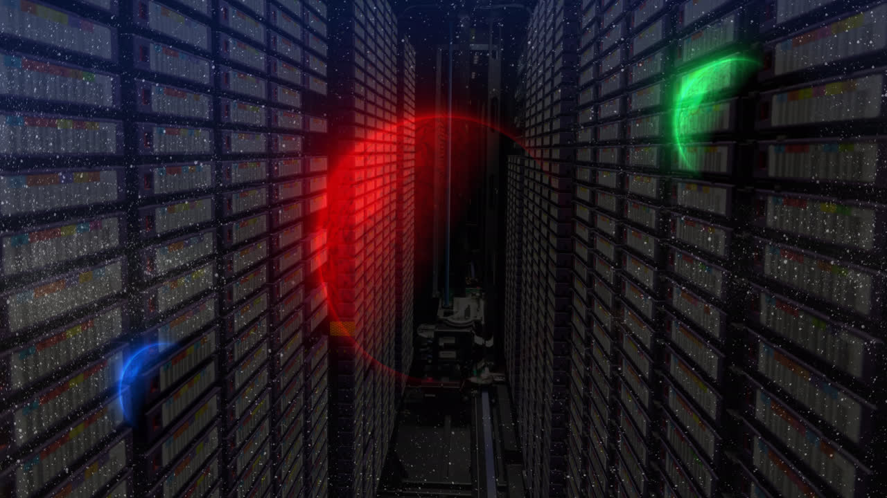 animación de planetas azules, rojos y verdes a través del procesamiento de datos