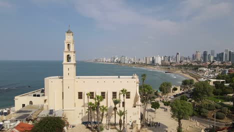 tel aviv - jaffa, view from above. modern city with skyscrapers and the old city. bird's-eye view. israel, the middle east