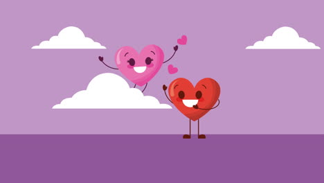 valentines card with love couple hearts dancing characters