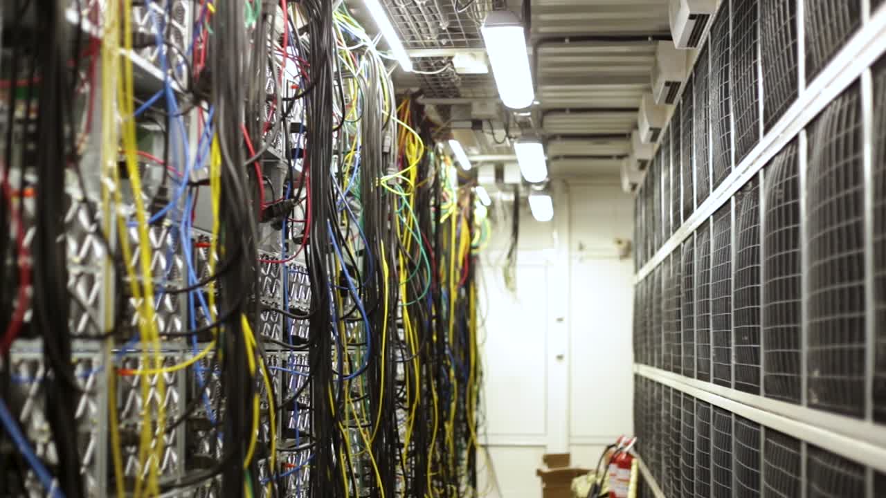 sala de servidores con cableado extenso