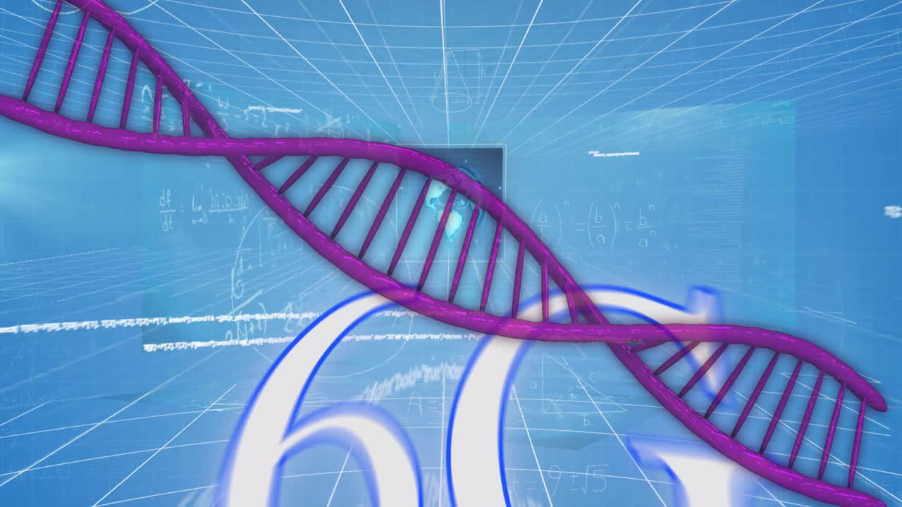 Animation of dna strand and data processing over mathematical equations and 6g text