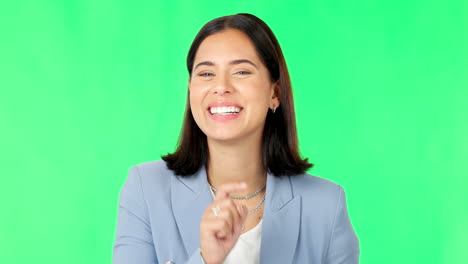 Green-screen,-secret-and-wink-face-of-happy-woman