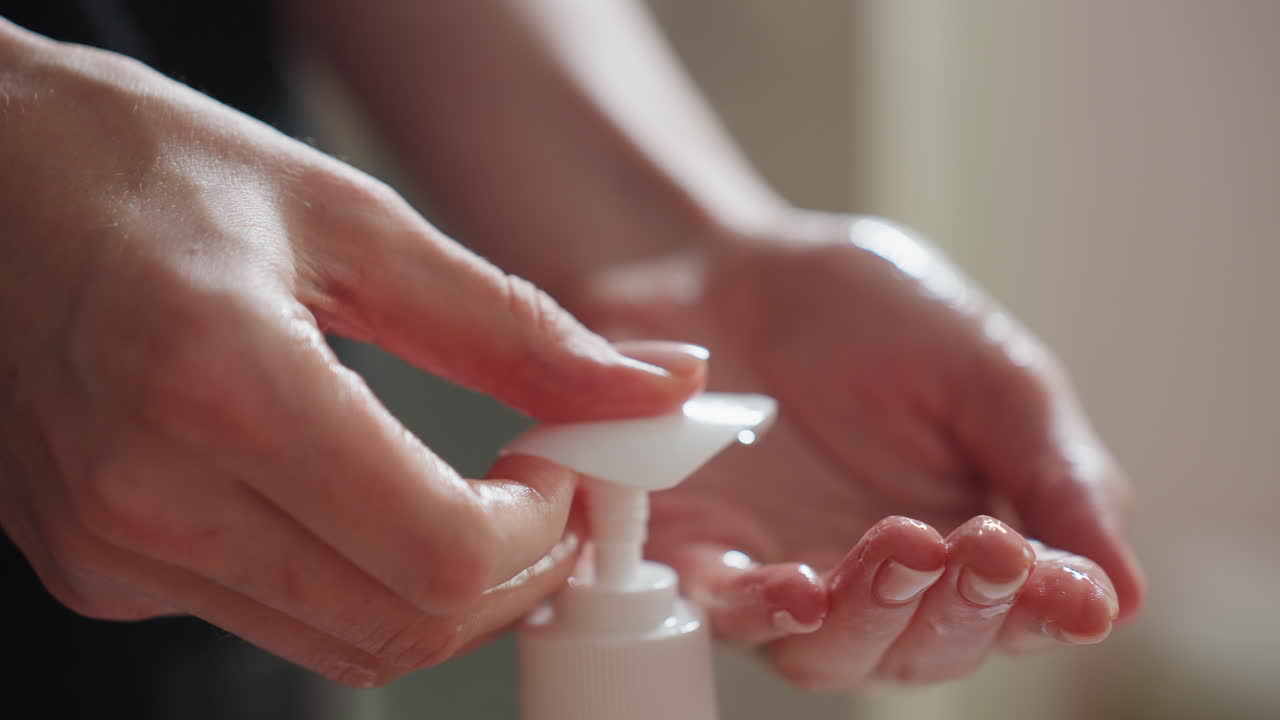 Massage therapist pouring cream into hands with gentle motion, preparing for body treatment in wellness setting, showcasing skincare routine and professional hand care in soothing environment