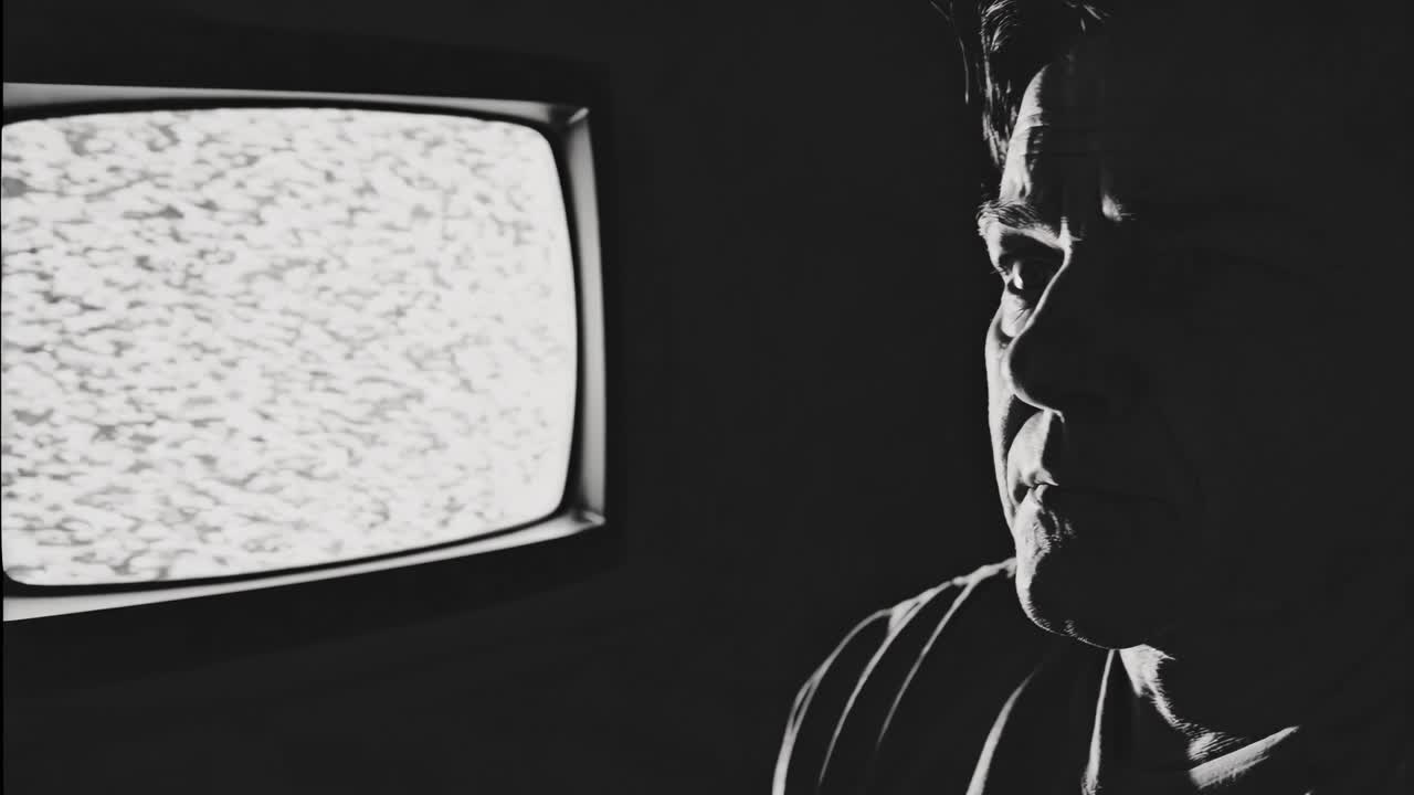 오래된 텔레비전을 보는 남자