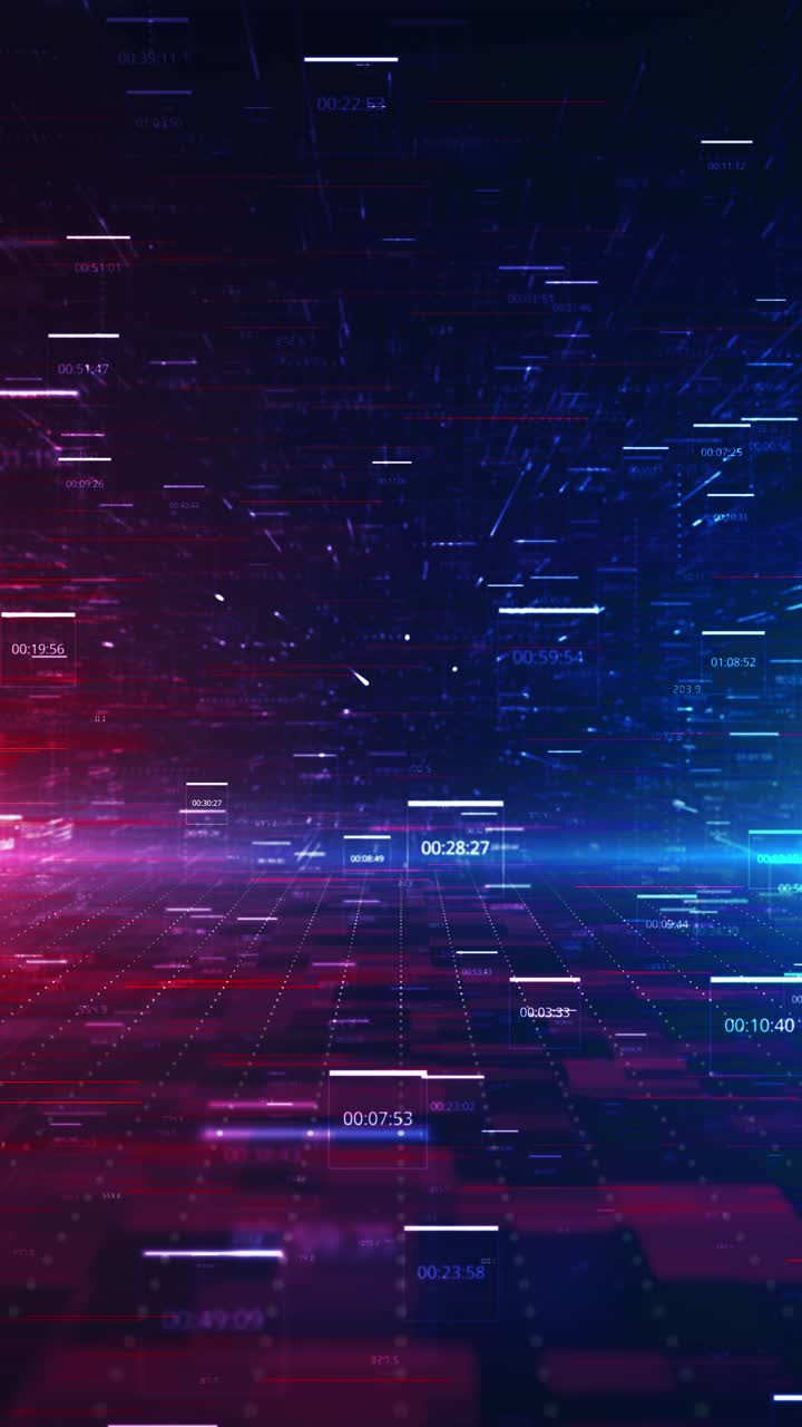 Animazione astratta pannelli di dati numeri scie luminose in movimento griglia futuristica tecnologia spaziale
