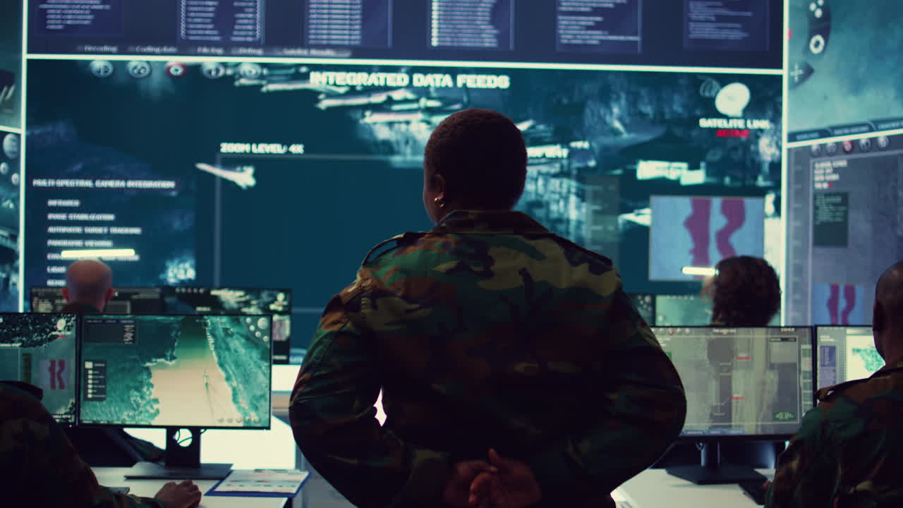 Female technical sergeant monitoring air traffic to detect any enemy aircraft