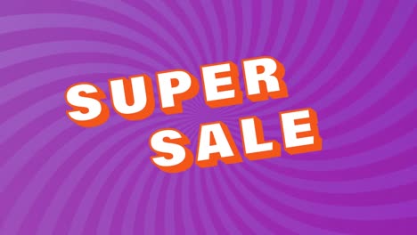 Animation-Von-Super-Sale-Text-über-Sonnenstrahlmuster-Vor-Violettem-Hintergrund