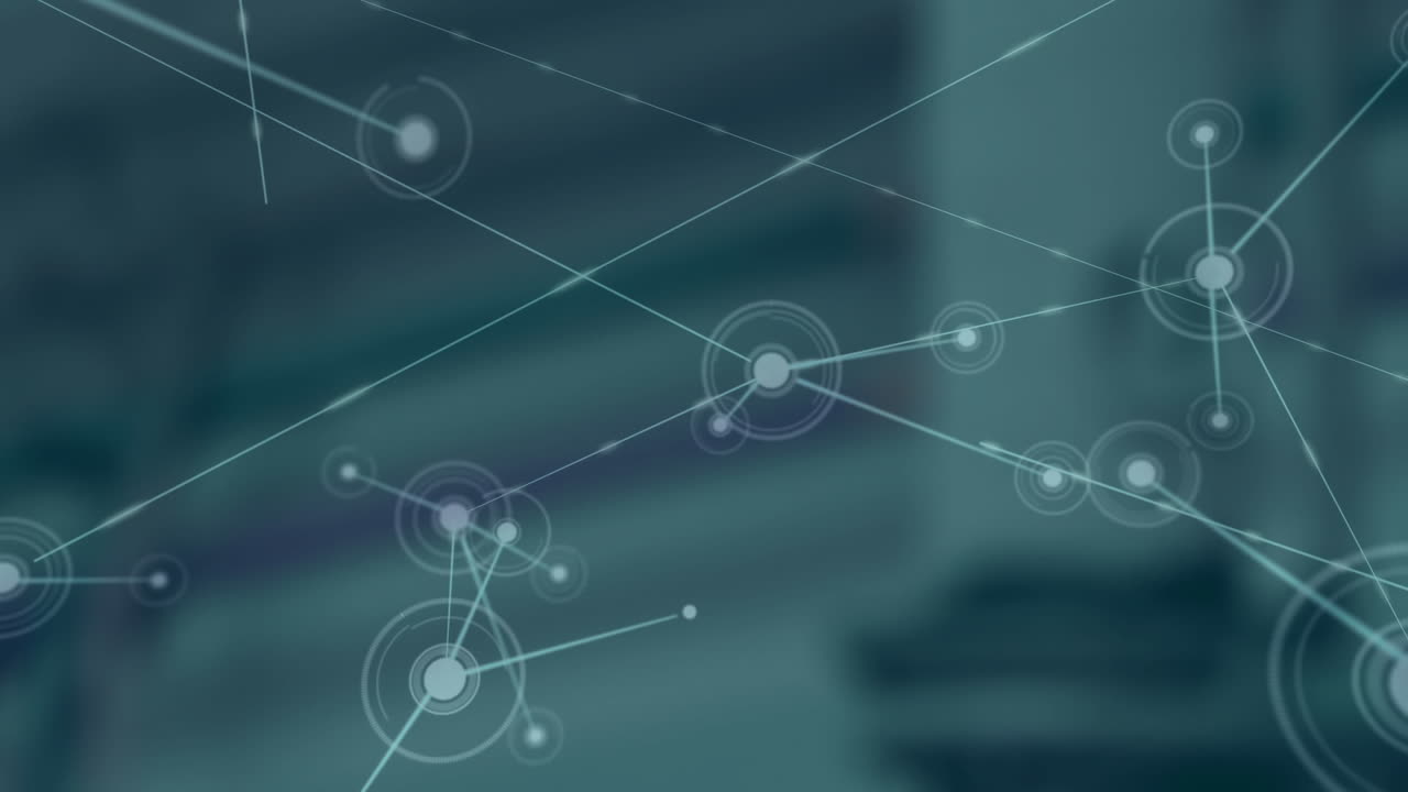 animación de la red de conexiones con puntos brillantes sobre fondo azul