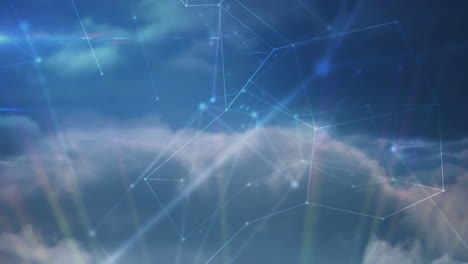 digital animation of network of connections against clouds in blue sky