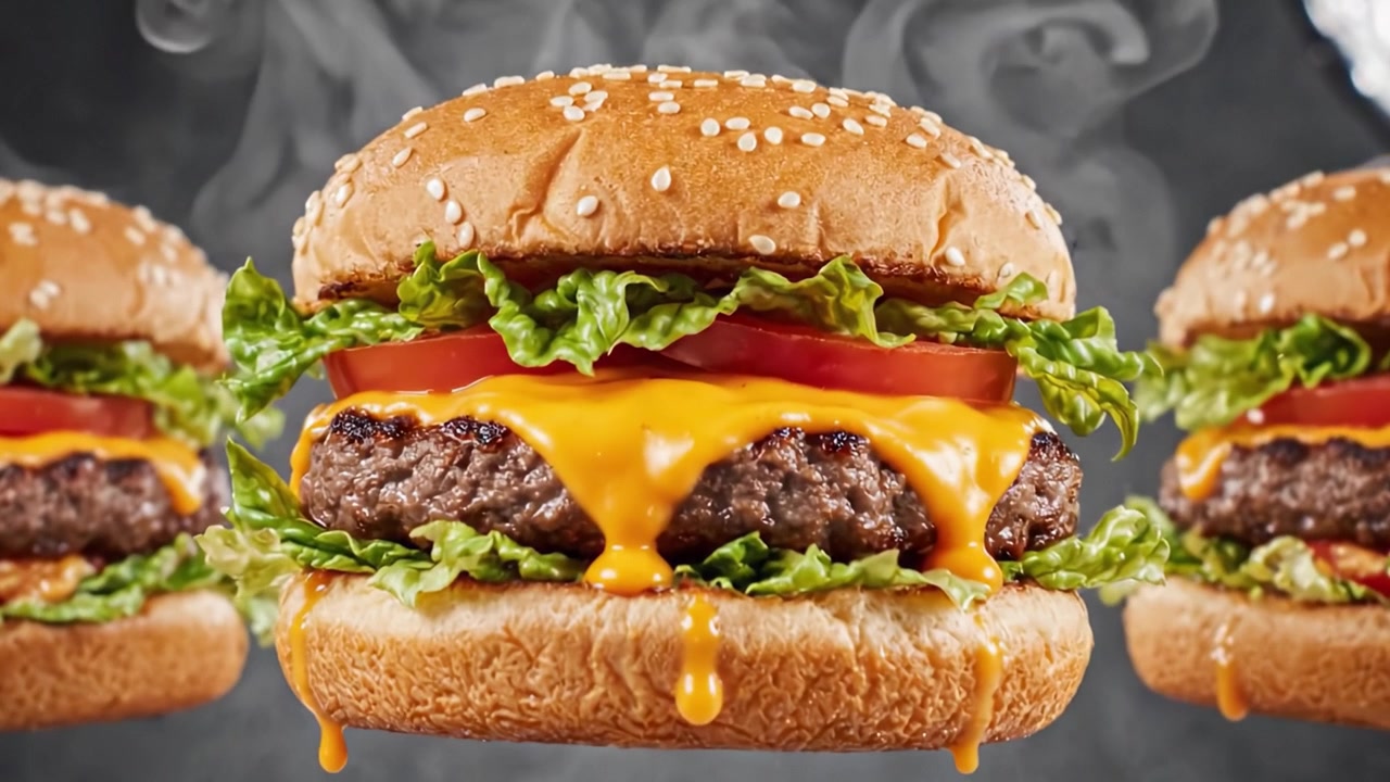Hamburger Succulenti e Saporiti con Formaggio Fuso e Ingredienti Freschi Catturati in un'Immagine Mozzafiato, Perfetti per gli Amanti del Cibo e gli Appassionati di Cucina