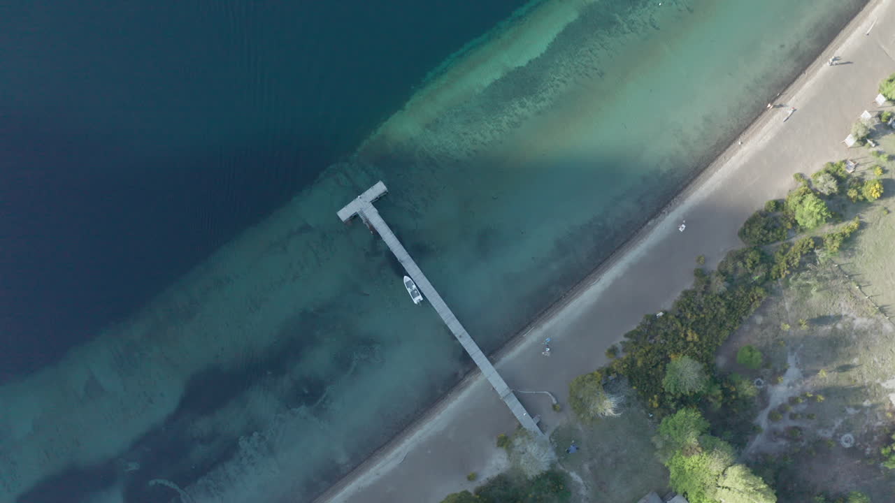 공중 - espejo 호수와 부두, neuquen, 파타고니아, 아르헨티나, 하향식 오름차순 샷
