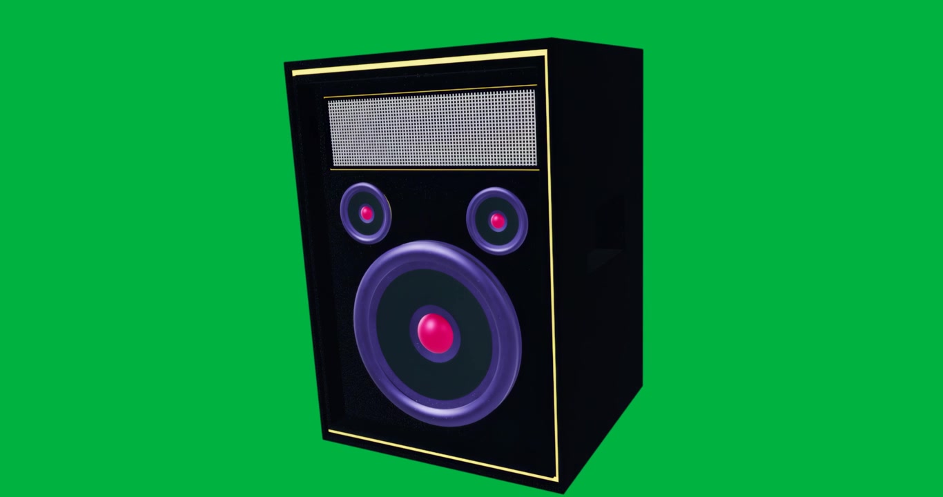 Cassa acustica che fluttua su sfondo trasparente, mettendo in mostra tecnologia audio con onde sonore animate