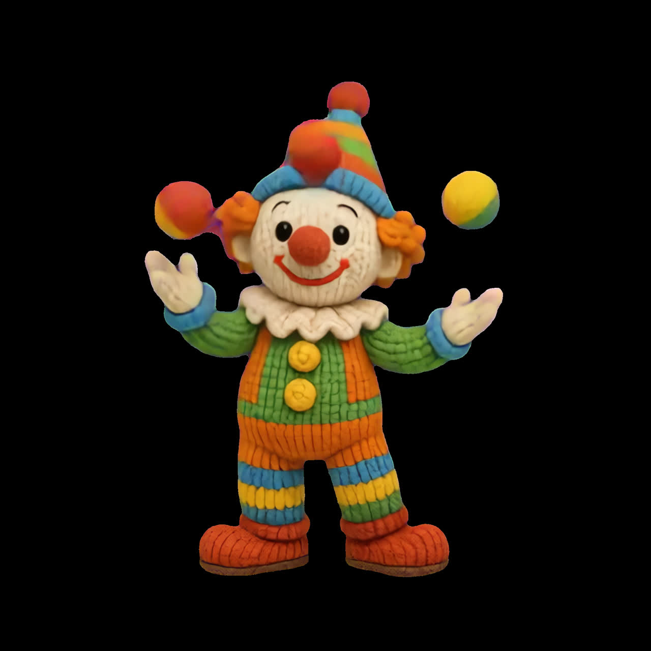 Colorful clown juggling balls animation isolated asset, transparent 4K video, alpha channel, ProRes