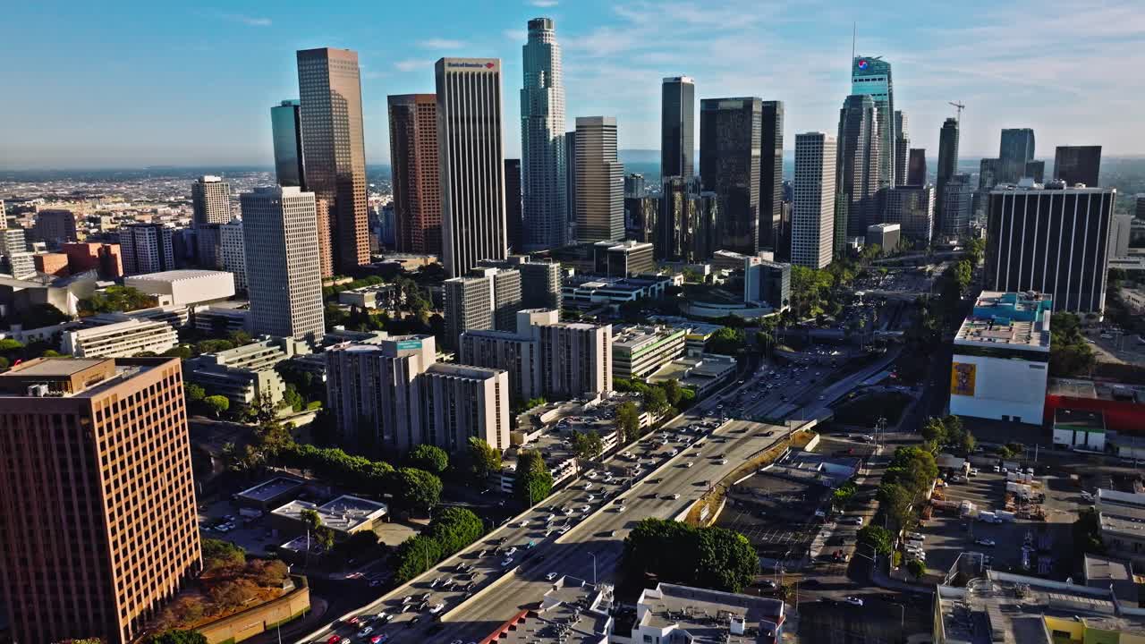 Road traffic on freeway in urban Los Angeles, California