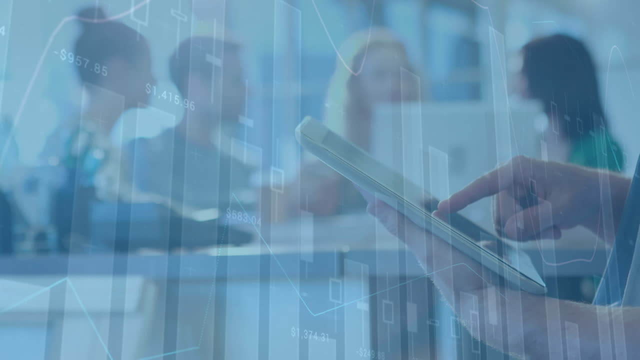Animering av finansiell databehandling över affärsfolk på kontoret
