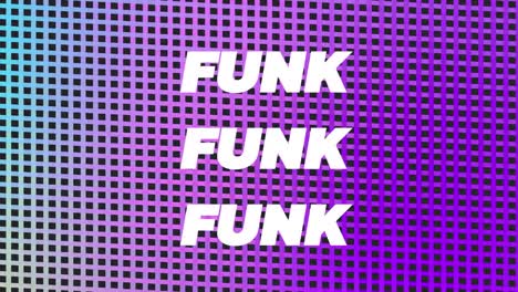 animación de funk en blanco y texto a color sobre una malla cuadrada colorida