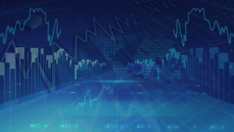 animation of digital interface data over world map globe