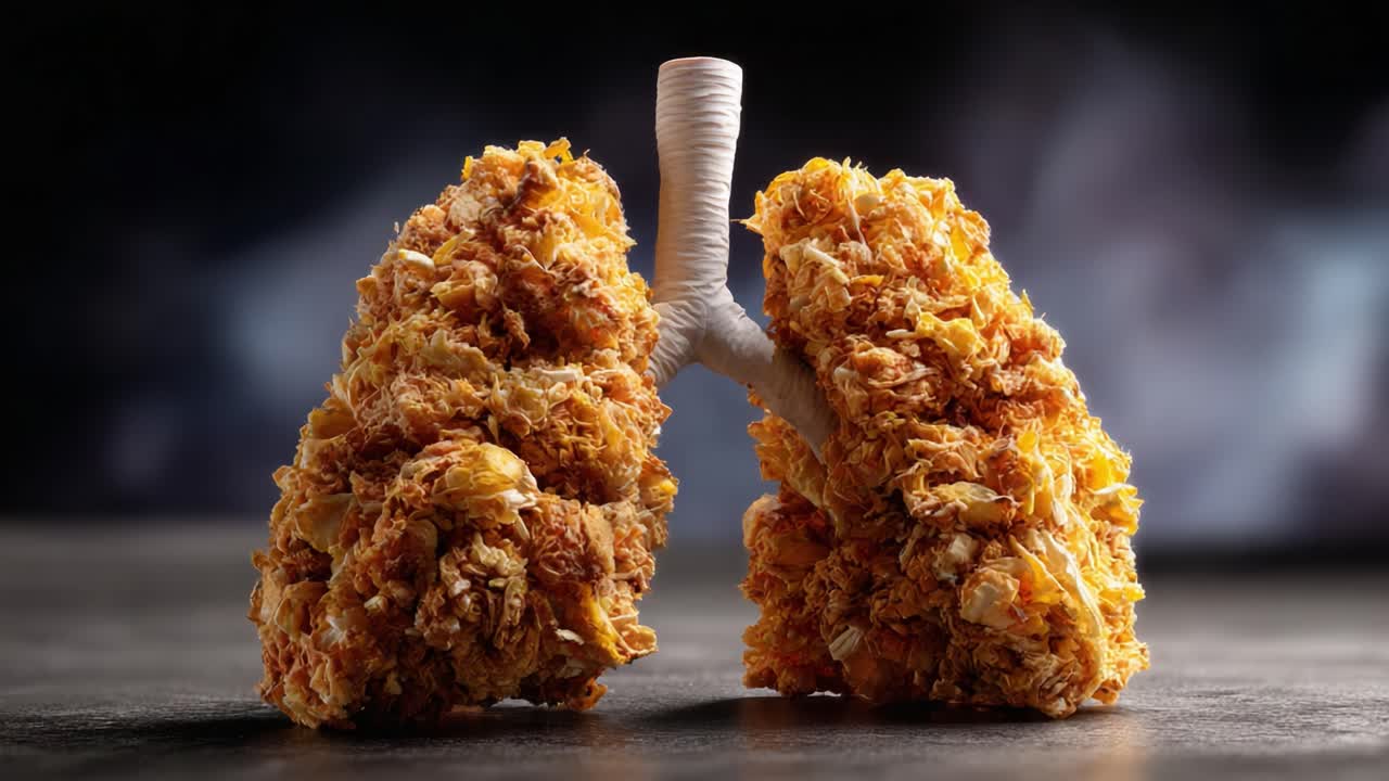 A Creative Representation of Lungs Crafted from Crispy Food: An Artistic Exploration of Health and Culinary Imagination Depicting the Intricacies of Human Anatomy