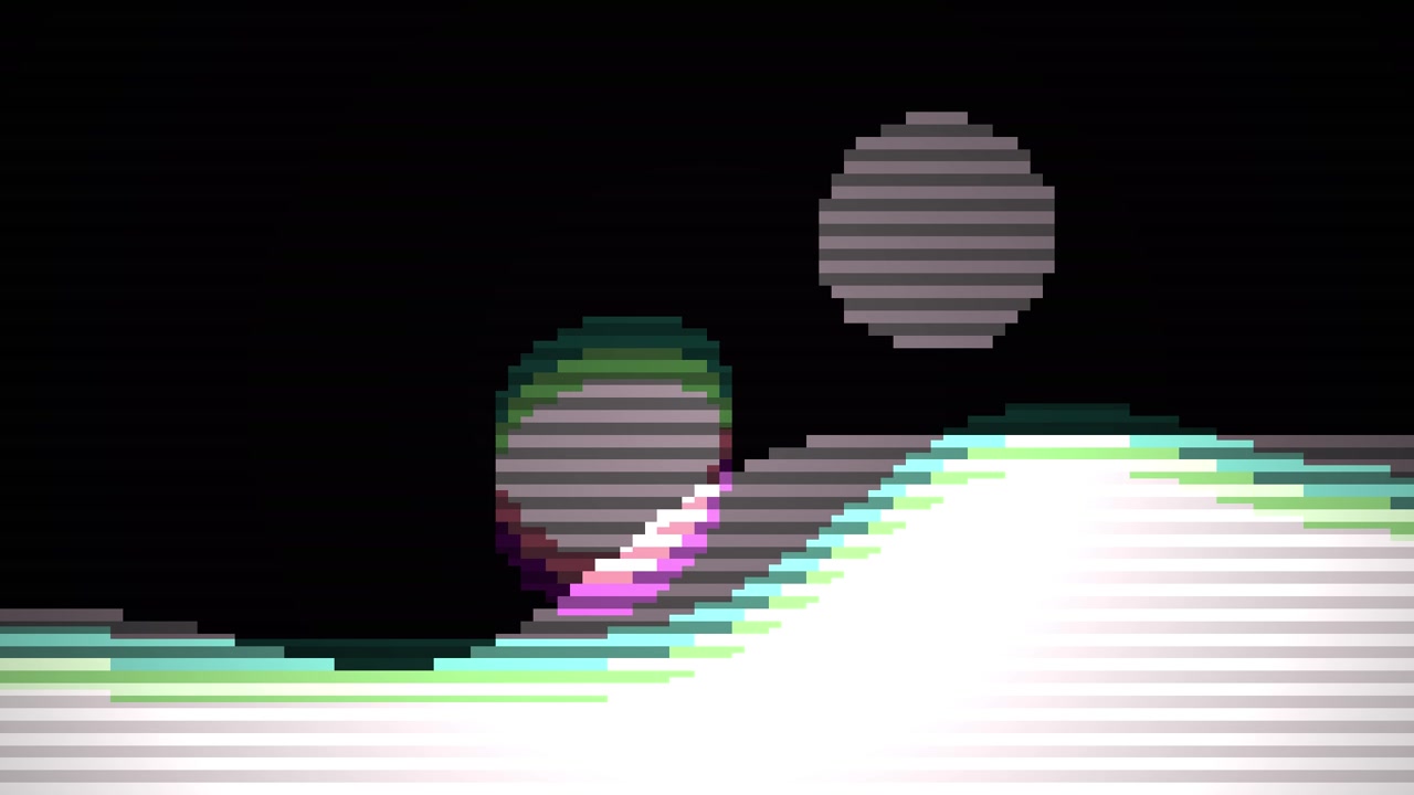 Abstract Digital Glitch Animation with Moving Circles and Wave Patterns