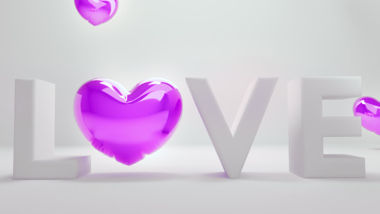 White love letters sign with the violet heart instead of "O" letter