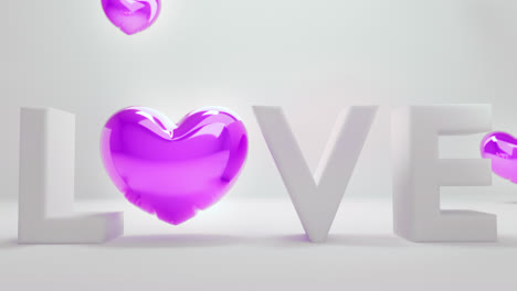 white love letters sign with the violet heart instead of "o" letter