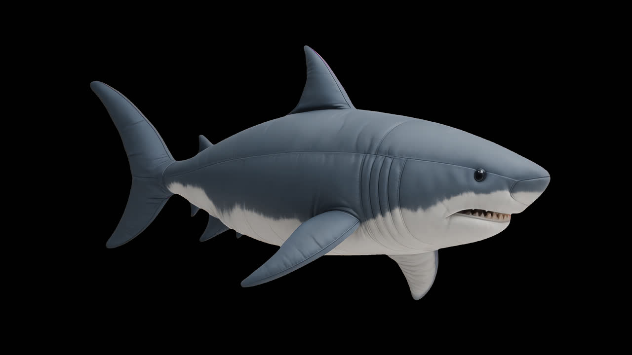 Realistic inflatable shark toy animation isolated asset, transparent 4K ...
