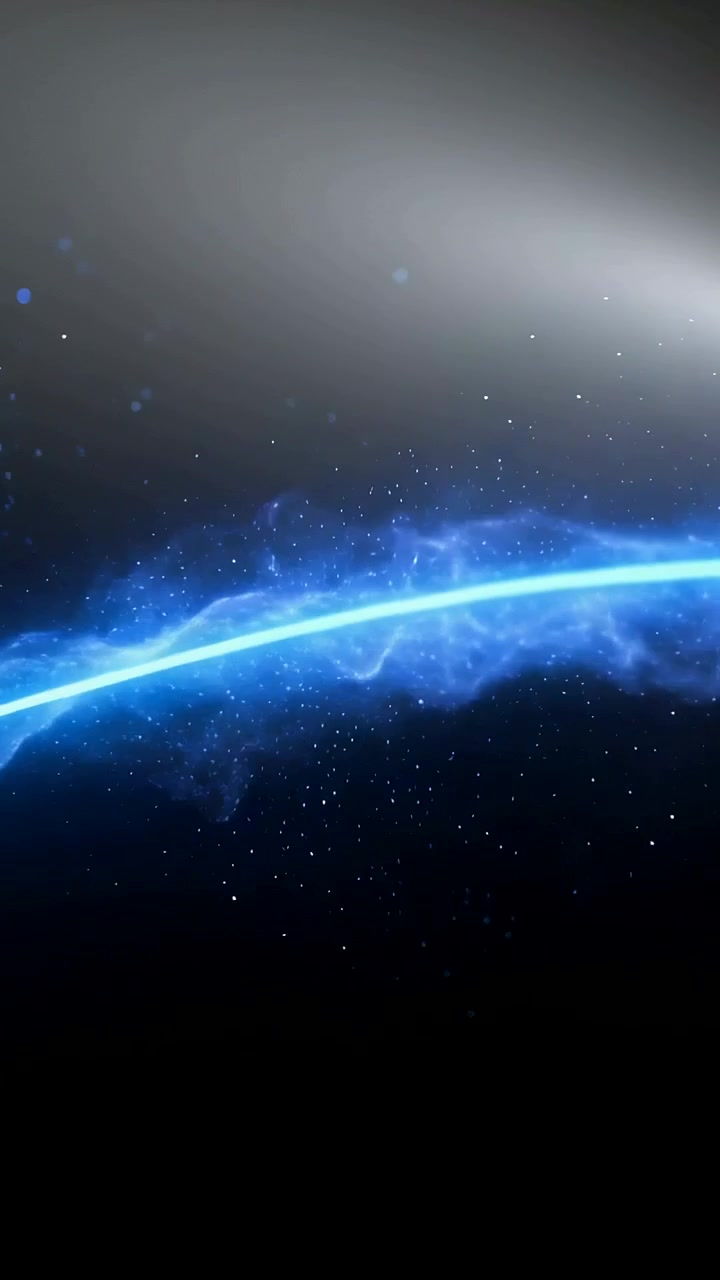 Vertical video: Sliding curved limb entering, blue beam shifting across stars, emitting sparks